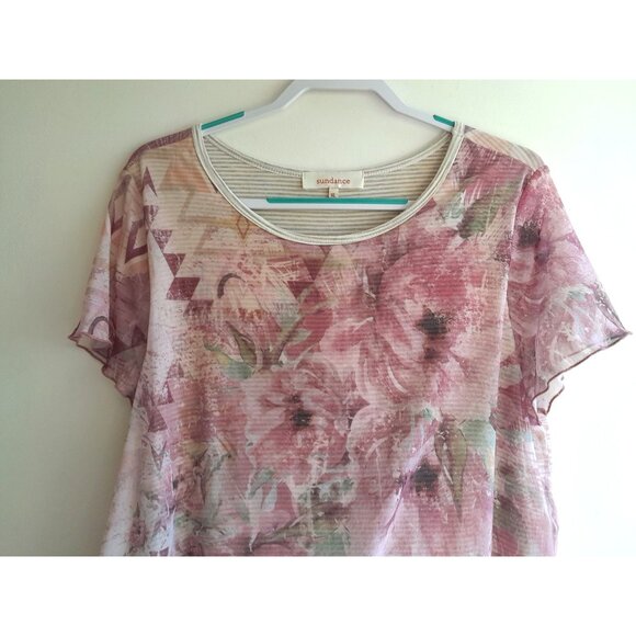 Sundance Womens Layered Flutter Sleeve Feminine Fairy Floral Striped Sz XL Top - Picture 3 of 7